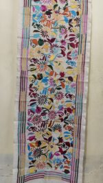D Tussar Silk Kantha Stitch Stole with Vibrant Floral Embroidery - Image 4