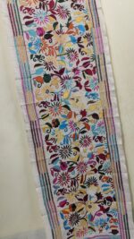 D Tussar Silk Kantha Stitch Stole with Vibrant Floral Embroidery - Image 3
