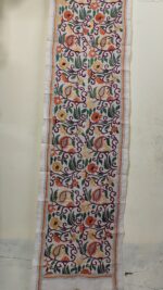Elegant Tussar Silk Kantha Stitch Stole with Floral Vine Embroidery - Image 5