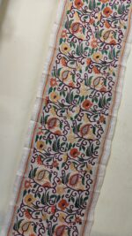 Elegant Tussar Silk Kantha Stitch Stole with Floral Vine Embroidery - Image 2