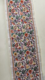 Elegant Tussar Silk Kantha Stitch Stole with Floral Vine Embroidery - Image 3