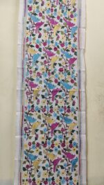 D Tussar Silk Kantha Stole with Colorful Bird & Floral Embroidery - Image 4