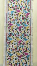 D Tussar Silk Kantha Stole with Colorful Bird & Floral Embroidery - Image 6