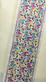 D Tussar Silk Kantha Stole with Colorful Bird & Floral Embroidery - Image 2
