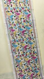 D Tussar Silk Kantha Stole with Colorful Bird & Floral Embroidery - Image 3