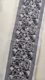 D Tussar Silk Black & Off-White Kantha Stitch Designer Stole – Handcrafted Ethnic Dupatta - Image 2