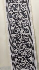 D Tussar Silk Black & Off-White Kantha Stitch Designer Stole – Handcrafted Ethnic Dupatta - Image 3