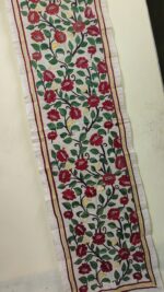 Handcrafted D Tussar Silk Kantha Stole with Red Green Floral Vine Embroidery - Image 3