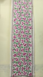 D Tussar Silk Kantha Stole with Red Green Floral Vine Embroidery - Image 5