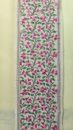 D Tussar Silk Kantha Stole with Red Green Floral Vine Embroidery - Image 4