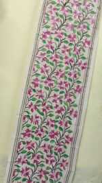 D Tussar Silk Kantha Stole with Red Green Floral Vine Embroidery - Image 2