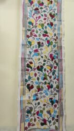D Tussar Silk Multicolor Floral Kantha Stitch Stole – Elegant Ethnic Dupatta (Off-White Base)