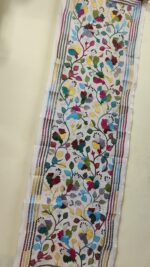 D Tussar Silk Multicolor Floral Kantha Stitch Stole – Elegant Ethnic Dupatta (Off-White Base) - Image 2