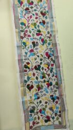 D Tussar Silk Multicolor Floral Kantha Stitch Stole – Elegant Ethnic Dupatta (Off-White Base) - Image 3