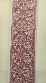 D Tussar Silk Kantha Stole – Off-White Maroon Vine Flower