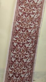 D Tussar Silk Kantha Stole – Off-White Maroon Vine Flower - Image 2