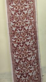D Tussar Silk Kantha Stole – Off-White Maroon Vine Flower - Image 3