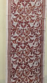 D Tussar Silk Kantha Stole – Off-White Maroon Vine Flower - Image 6