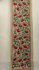 Premium Tussar Silk Kantha Stole with Red Floral Embroidery - Image 5