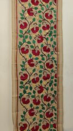 Premium Tussar Silk Kantha Stole with Red Floral Embroidery - Image 4