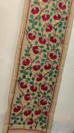 Premium Tussar Silk Kantha Stole with Red Floral Embroidery - Image 2