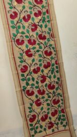 Premium Tussar Silk Kantha Stole with Red Floral Embroidery - Image 3