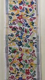 Tussar Silk Kantha Stole with Multicolor Floral Vine Design - Image 5
