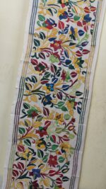 Tussar Silk Kantha Stole with Multicolor Floral Vine Design - Image 6
