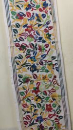 Tussar Silk Kantha Stole with Multicolor Floral Vine Design - Image 2
