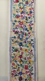 Tussar Silk Kantha Stole with Multicolor Floral Vine Design - Image 3