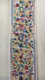 Tussar Silk Kantha Stole with Multicolor Floral Vine Design