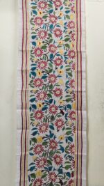 Premium Tussar Silk Kantha Stole with Multicolor Floral Embroidery