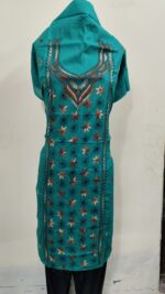 Sea green Cotton Kantha Kurti Material – Teal Diamond Motifs