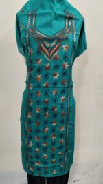 Sea green Cotton Kantha Kurti Material – Teal Diamond Motifs - Image 4