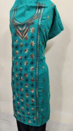 Sea green Cotton Kantha Kurti Material – Teal Diamond Motifs - Image 2