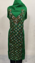 Cotton Kantha Stitch Long Kurti Material – Emerald Paisley (Green) - Image 5