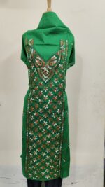 Cotton Kantha Stitch Long Kurti Material – Emerald Paisley (Green) - Image 6