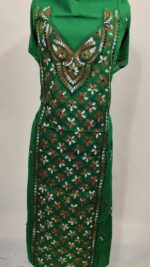 Cotton Kantha Stitch Long Kurti Material – Emerald Paisley (Green) - Image 4