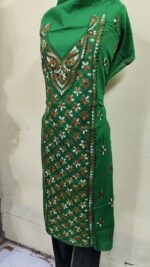 Cotton Kantha Stitch Long Kurti Material – Emerald Paisley (Green) - Image 2