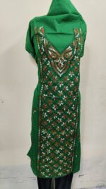 Cotton Kantha Stitch Long Kurti Material – Emerald Paisley (Green)