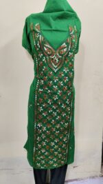 Cotton Kantha Stitch Long Kurti Material – Emerald Paisley (Green) - Image 3