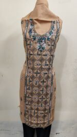 Cotton Kantha Stitch Long Kurti Material – Sand Beige Lattice - Image 4
