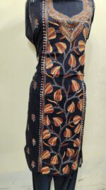 Cotton Kantha Stitch Long Kurti Material (Black Base )
