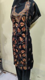 Cotton Kantha Stitch Long Kurti Material (Black Base ) - Image 2