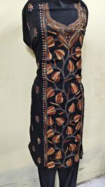 Cotton Kantha Stitch Long Kurti Material (Black Base ) - Image 3