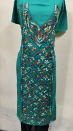 Cotton Kantha Stitch Long Kurti Material – Meadow Green Floral - Image 3