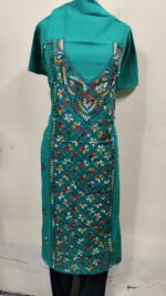 Cotton Kantha Stitch Long Kurti Material – Meadow Green Floral