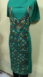 Cotton Kantha Stitch Long Kurti Material – Meadow Green Floral - Image 5