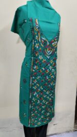 Cotton Kantha Stitch Long Kurti Material – Meadow Green Floral - Image 4