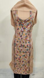 Cotton Kantha Stitch Long Kurti Material – Sand Beige Paisley Cascade - Image 4